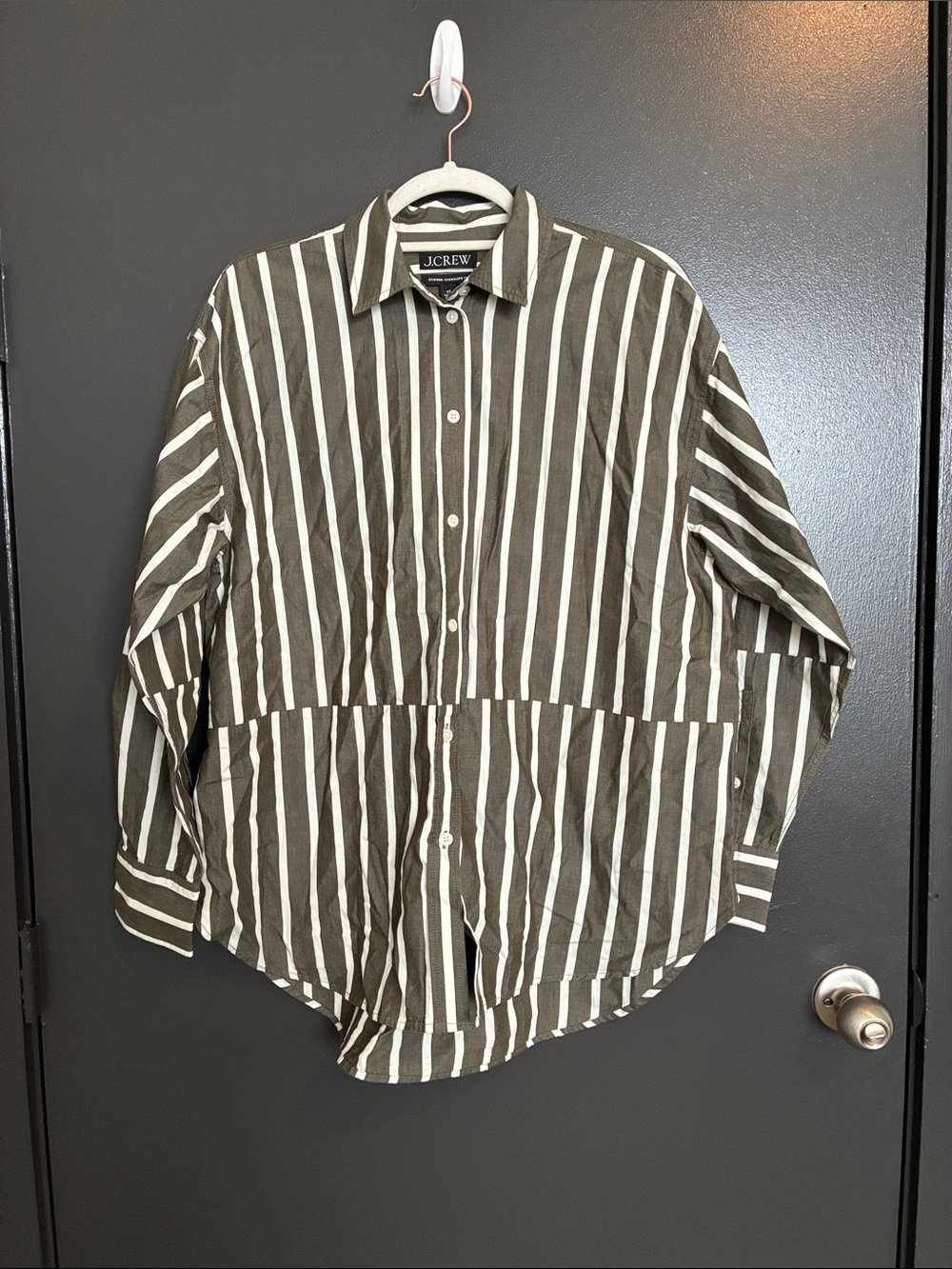 NWT J Crew Étienne oversized shirt in offset-stripe cotton poplin Sz XS - Picture 3 of 7